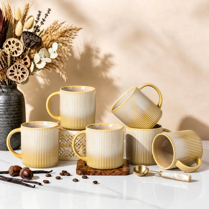 theterra Ceramic Coffee Mugs Set of 6, 14.2 oz Coffee Cups with Handle | Handmade, Suitable for Latte, Tea, Milk, Beer & Hot Cocoa, Cocoa Mocha