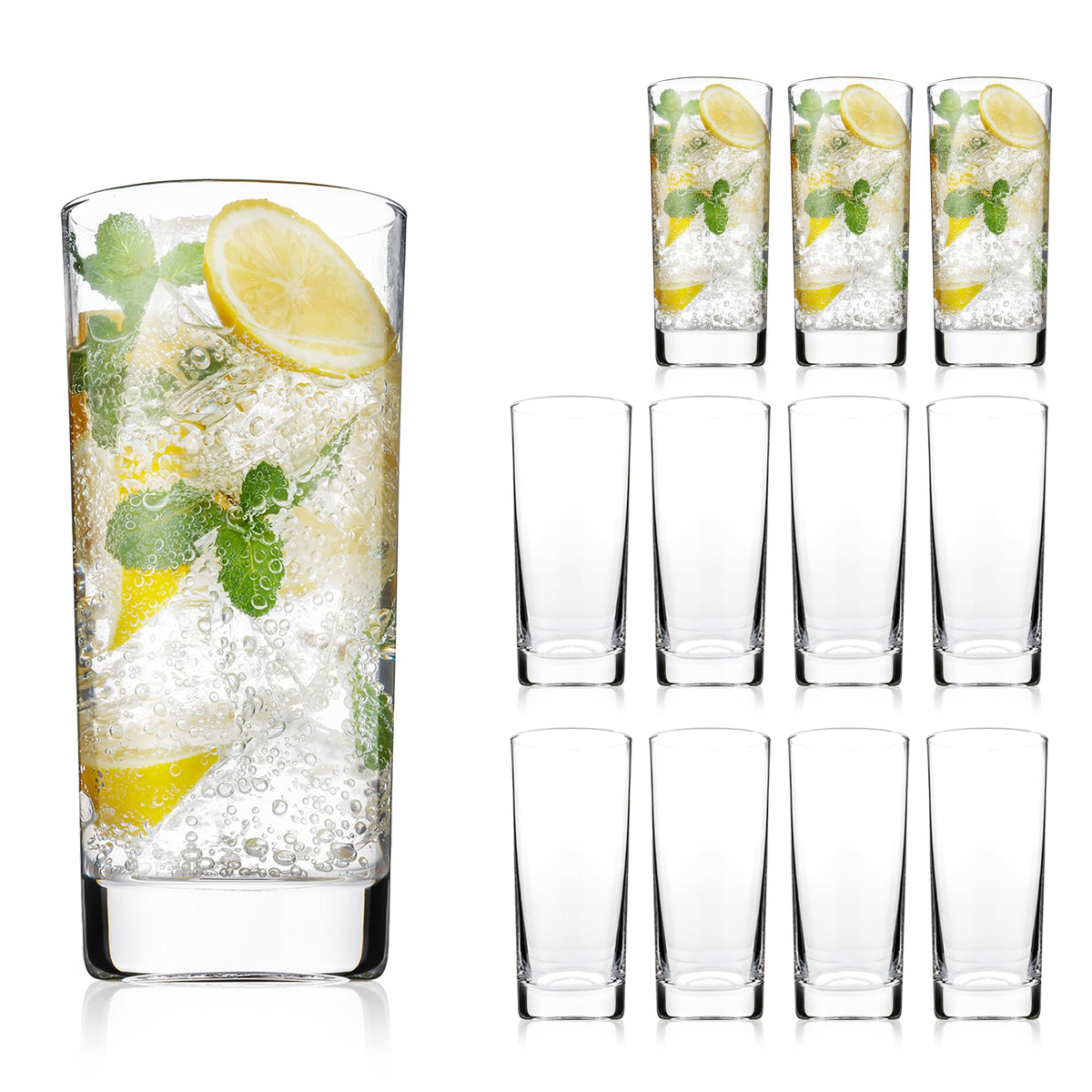 Highball Glasses Set of 6, 16oz Tall Drinking Glasses, Water Glass for Kitchen, Tom Collins Glasses, Mojito Glass Cups, Cocktail Glasses for Bar Glassware