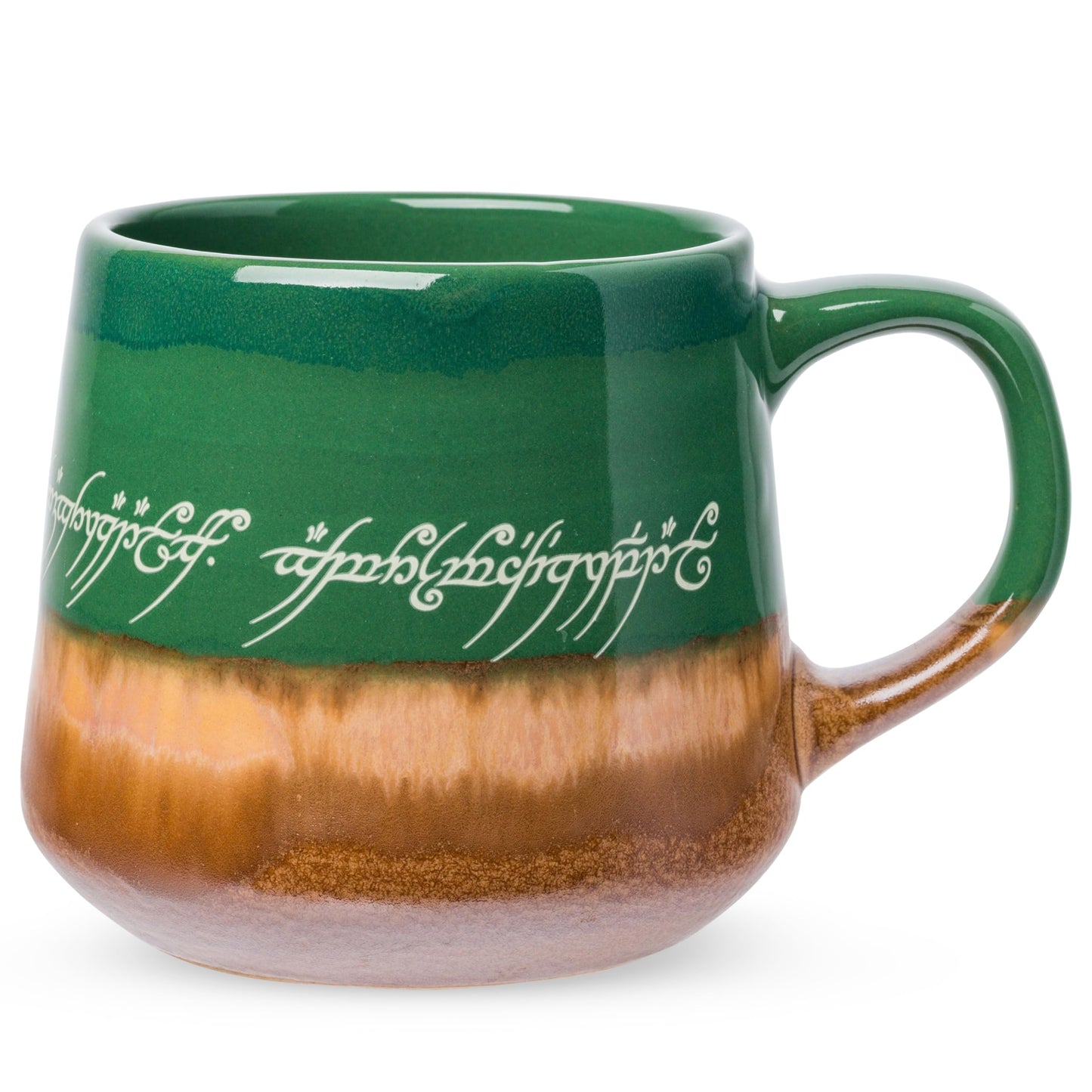 Silver Buffalo Lord of the Rings Elven, Reactive Glaze Pottery Mug, 14oz | High Gloss Finish, Tapered Shape, Elvish, Coffee Cup, Green, 0.4 Liters