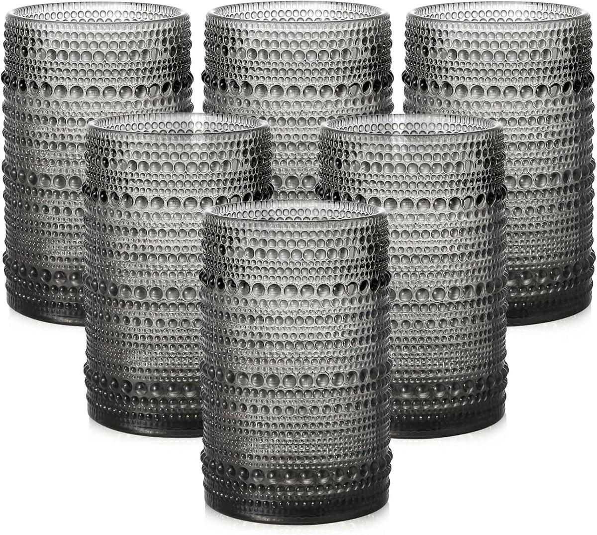 ZMOWIPDL Drinking Glasses Set of 6,15 oz Grey Hobnail Glass Cups | Vintage Glassware，Embossed Water Tumbler,for Beer,Cocktail,Whiskey,Juice and Various Mixed Drinks- 1 Cleaning Brush