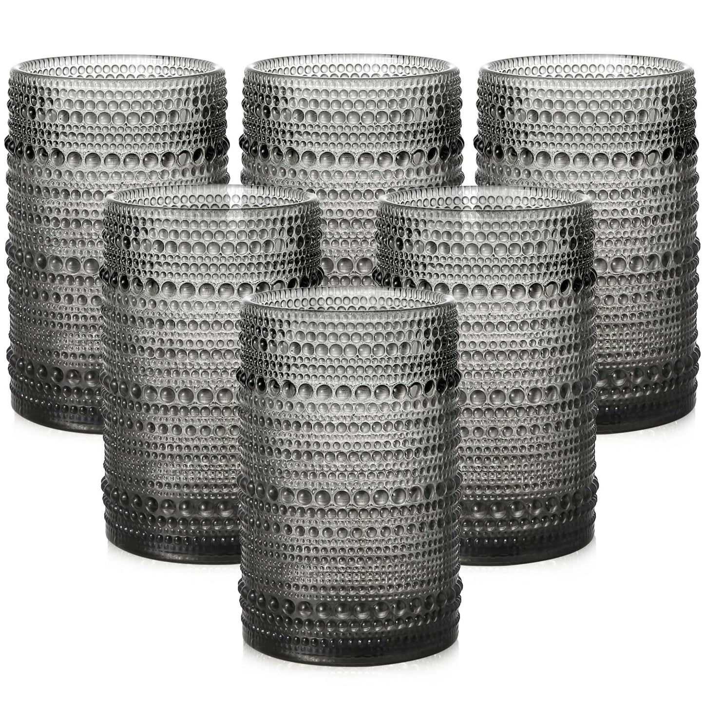 ZMOWIPDL Drinking Glasses Set of 6,15 oz Grey Hobnail Glass Cups | Vintage Glassware，Embossed Water Tumbler,for Beer,Cocktail,Whiskey,Juice and Various Mixed Drinks- 1 Cleaning Brush