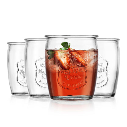 Glaver's Drinking Glasses – Set of 4 Authentic Mason Vintage Glassware – Clear Glass Tumblers for Cocktails, Water, Juice – Embossed Vintage Drinking Glasses