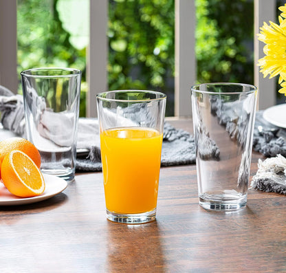 Le'raze 10pc Stackable Drinking Glasses, 16oz Clear Glass Cup Glassware Set | Dishwasher Safe, Freezer Proof, Lead & BPA Free, Heavy Base Highball Water Glasses, Tall Glass Beer Bar Tumblers, Giftable