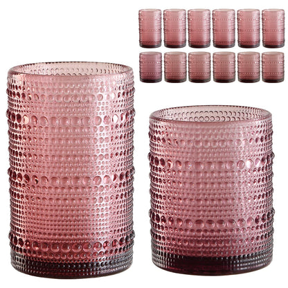 ZMOWIPDL Drinking Glasses Set of 6,15 oz Grey Hobnail Glass Cups | Vintage Glassware，Embossed Water Tumbler,for Beer,Cocktail,Whiskey,Juice and Various Mixed Drinks- 1 Cleaning Brush