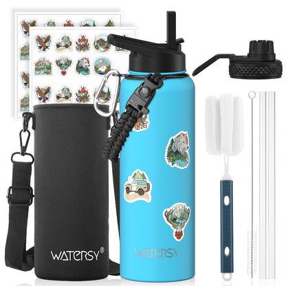 64oz Insulated Water Bottle (Cold for 48 Hrs),BPA Free&Leak Proof,Half Gallon Stainless Steel Water Flask,Water Jug with Straw Spout Lids for Gym,Hiking,Camping,Black Blue