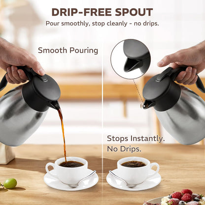 Thermal Coffee Carafe for Keeping Hot – 34OZ Insulated Small Coffee Pot | 304 Stainless Steel Coffee Flask, Tea Pitcher for Hot Drinks Liquid Water, Insulated Beverage Dispenser for Parties