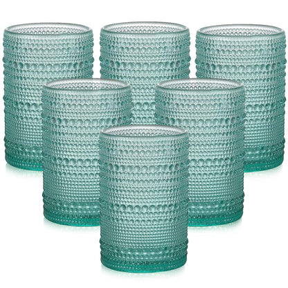 ZMOWIPDL Drinking Glasses Set of 6,15 oz Grey Hobnail Glass Cups | Vintage Glassware，Embossed Water Tumbler,for Beer,Cocktail,Whiskey,Juice and Various Mixed Drinks- 1 Cleaning Brush
