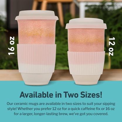 NOVA CERAMICS Travel Mug On the Go Coffee Mug Microwave & Dishwasher Safe Green Tumbler - Gifts For Women Men 16oz Afterglow