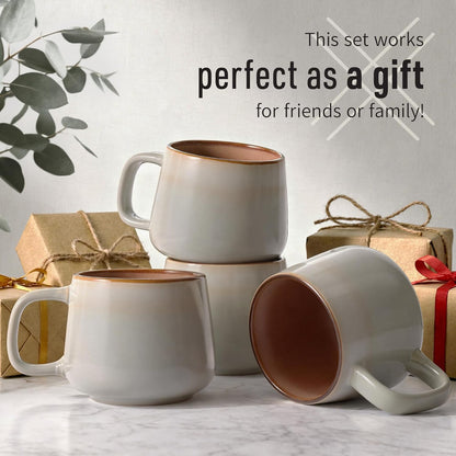 Ava Nord Large Stoneware Ceramic Coffee Mugs Set of 4 | 16 oz | Sage Ash | Lead-Free, Non-Toxic, Freezer - Microwave & Dishwasher Safe, Comfortable Handle, Aesthetic Nordic Design for Latte, Tea