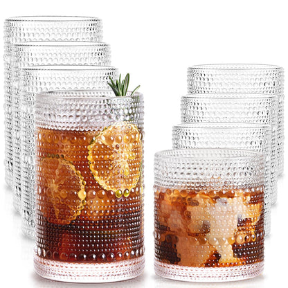 Drinking Water Glass Cups Set,Crystal Highball Glasses cups set of 8,16oz | Wide Mouth Design Tall Glassware for Cocktail Parties, Family Dinners