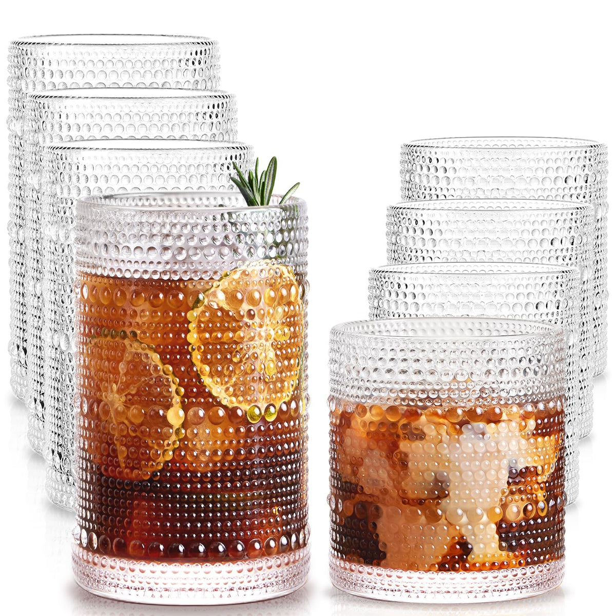 Drinking Water Glass Cups Set,Crystal Highball Glasses cups set of 6,16oz | Wide Mouth Design Clear Tall Glassware for Cocktail Parties, Family Dinners