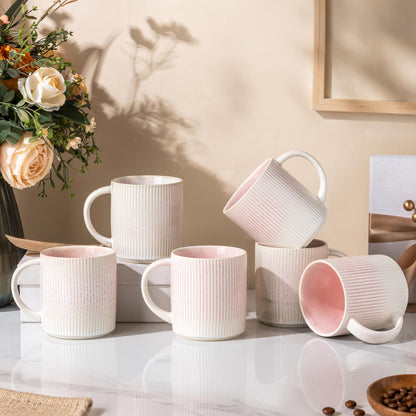 theterra Ceramic Coffee Mugs Set of 6, 14.2 oz Coffee Cups with Handle | Handmade, Suitable for Latte, Tea, Milk, Beer & Hot Cocoa, Cocoa Mocha