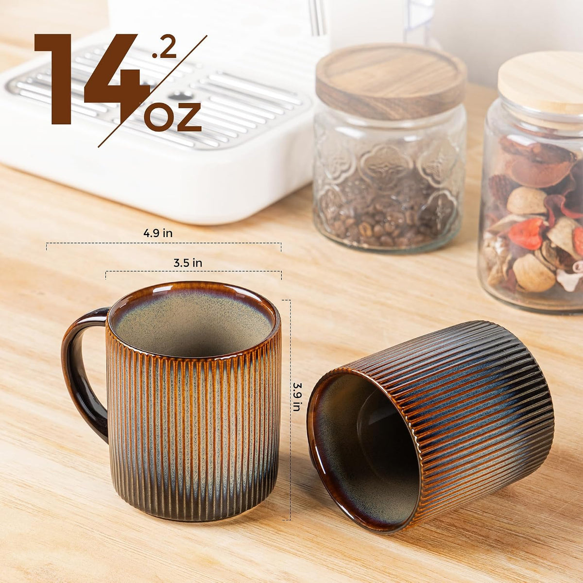 theterra Ceramic Coffee Mugs Set of 6, 14.2 oz Coffee Cups with Handle | Handmade, Suitable for Latte, Tea, Milk, Beer & Hot Cocoa, Cocoa Mocha