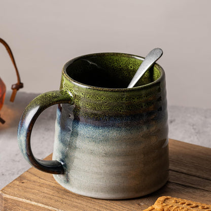 15.5oz Large Heavyweight Ceramic Mug, Reactive (Light Green) | 15.5oz Medium-Large, Heavy Weighted Stoneware, Reactive Transmutation Glaze, Microwave & Dishwasher Safe, Gift Box
