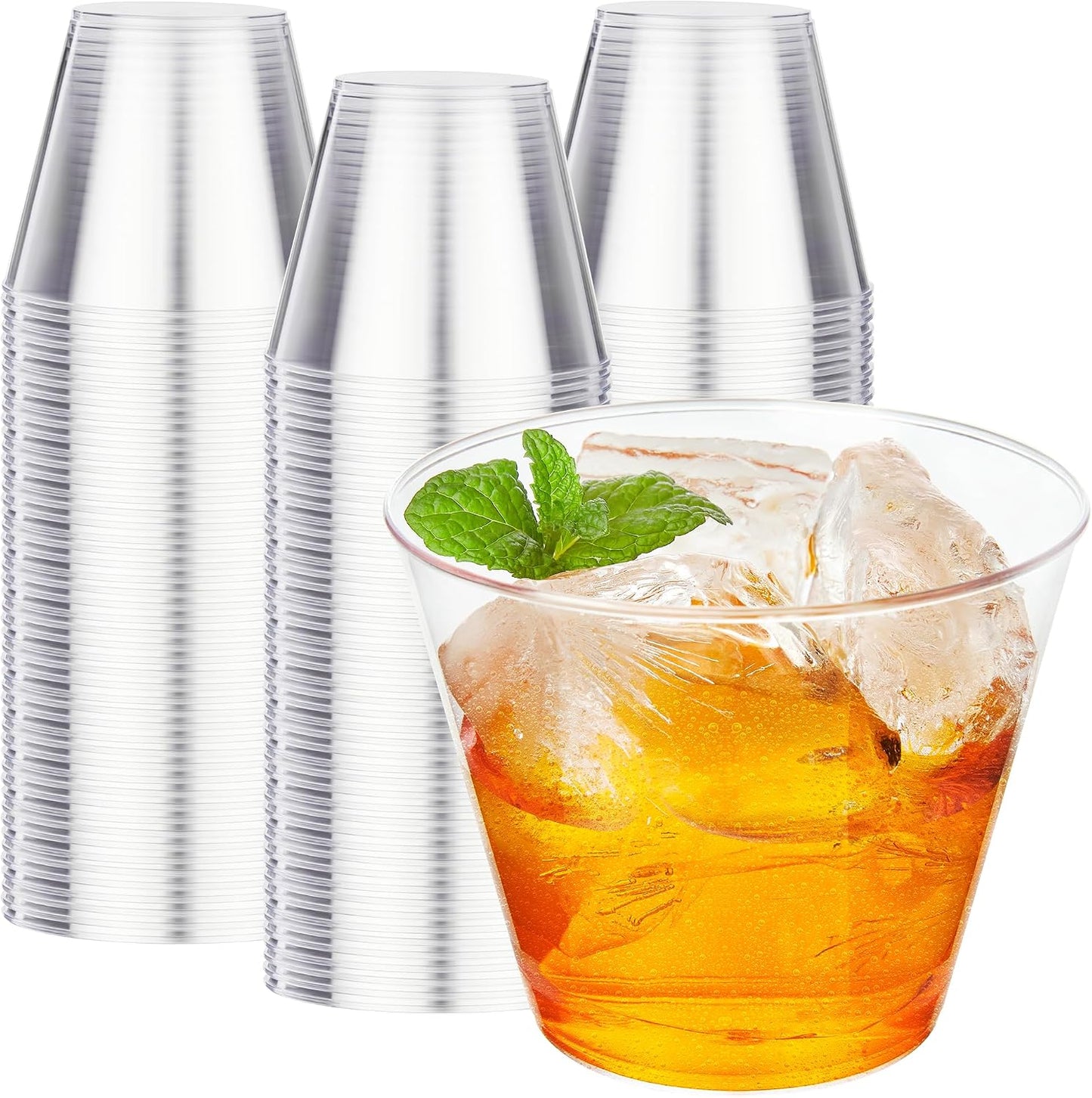 RACETOP 200 Pack 9 oz Clear Plastic Cups for Party | Disposable Clear Cup, Disposable Cups, Wine Glasses Cups, Plastic Cocktail Glasses