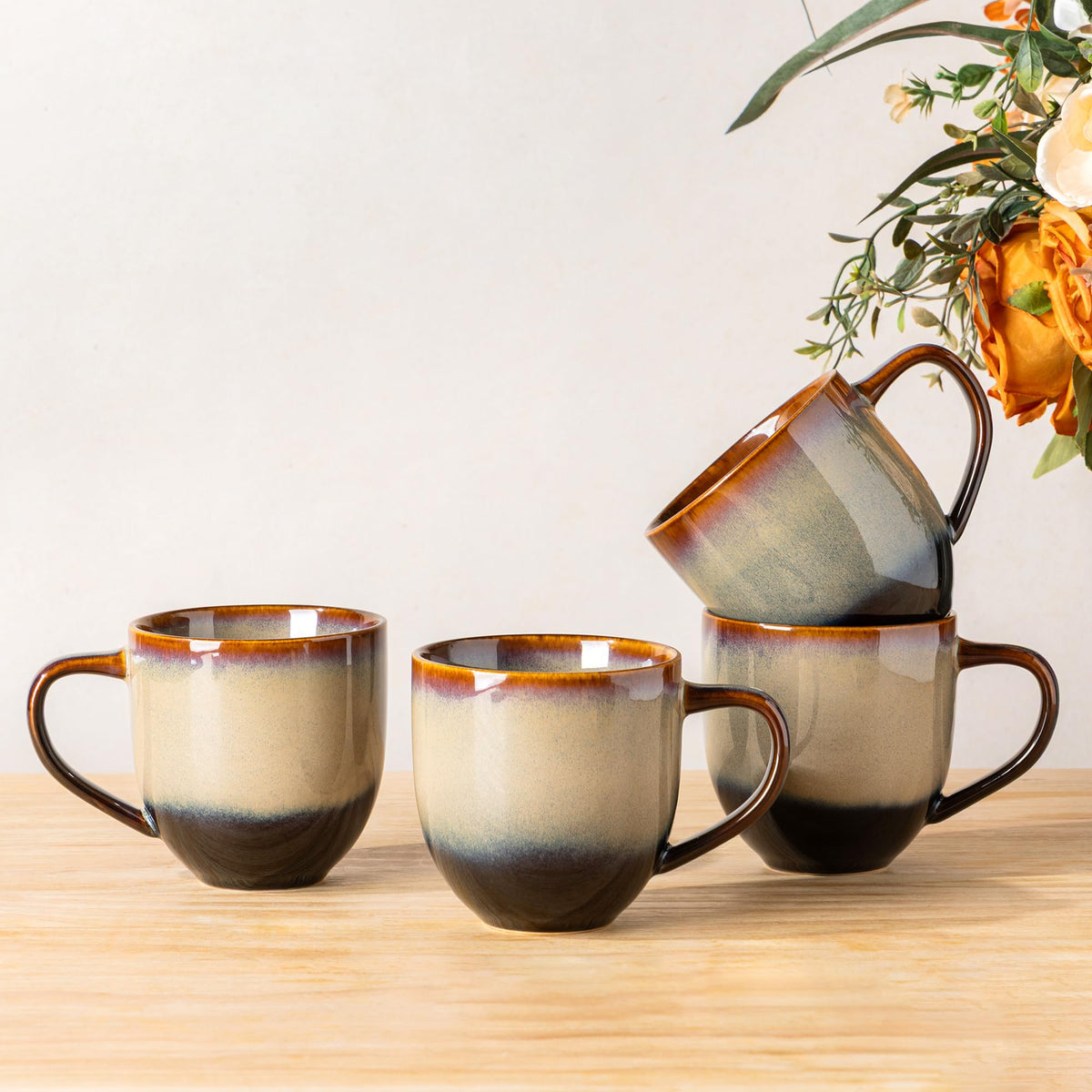 theterra Ceramic Coffee Mugs Set of 6, 14.2 oz Coffee Cups with Handle | Handmade, Suitable for Latte, Tea, Milk, Beer & Hot Cocoa, Cocoa Mocha