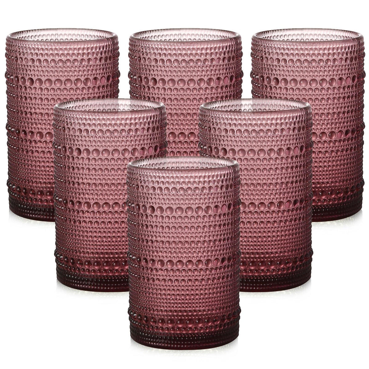ZMOWIPDL Drinking Glasses Set of 6,15 oz Grey Hobnail Glass Cups | Vintage Glassware，Embossed Water Tumbler,for Beer,Cocktail,Whiskey,Juice and Various Mixed Drinks- 1 Cleaning Brush