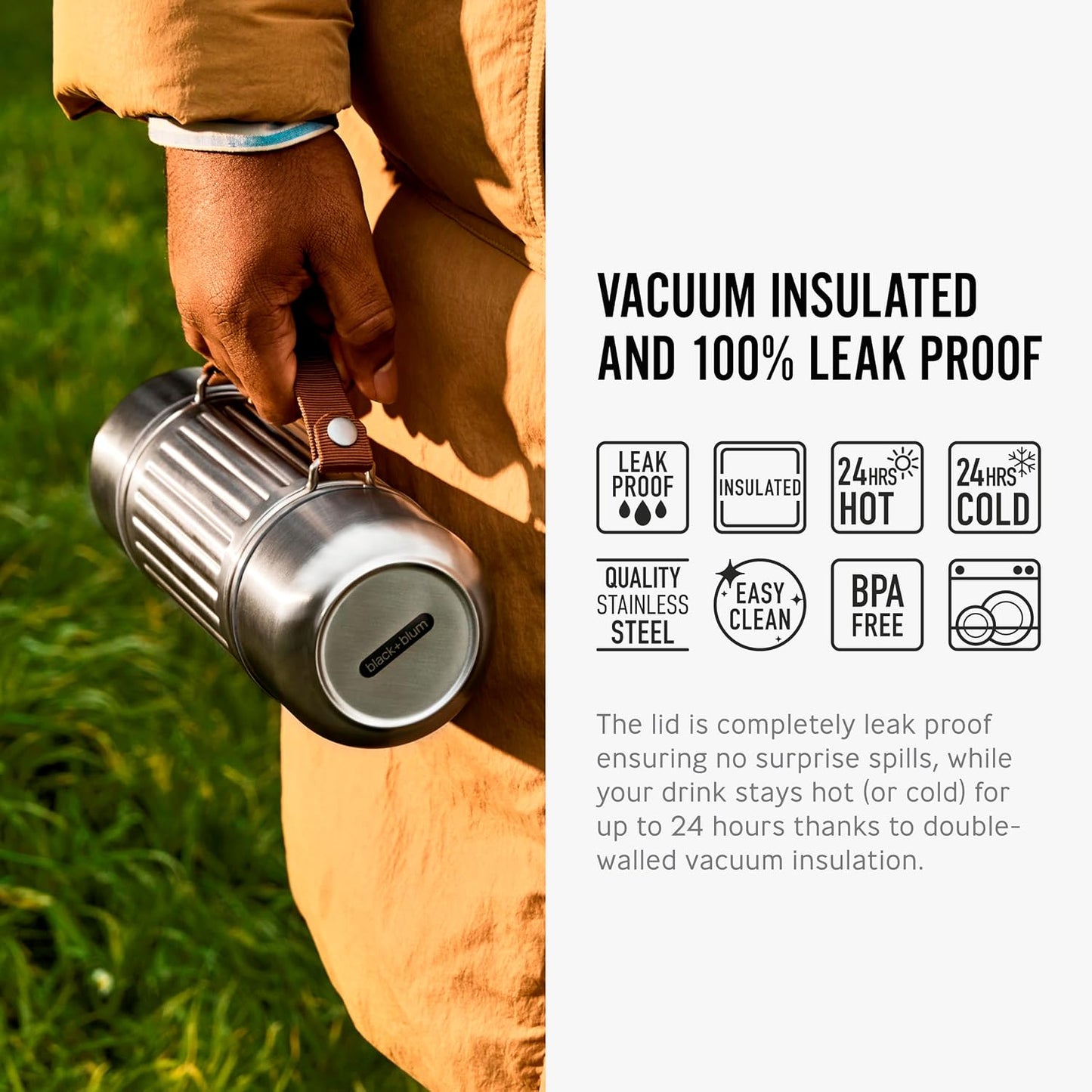 BLACK + BLUM Explorer Flask Duo | Insulated Stainless Steel | 2 Cups | 1L | Leak Proof, 24H Hot or Cold, Vacuum Insulated, 2 Steel Cups, Easy Pour Lid, Carry Strap, Ideal for Camping & Outdoors