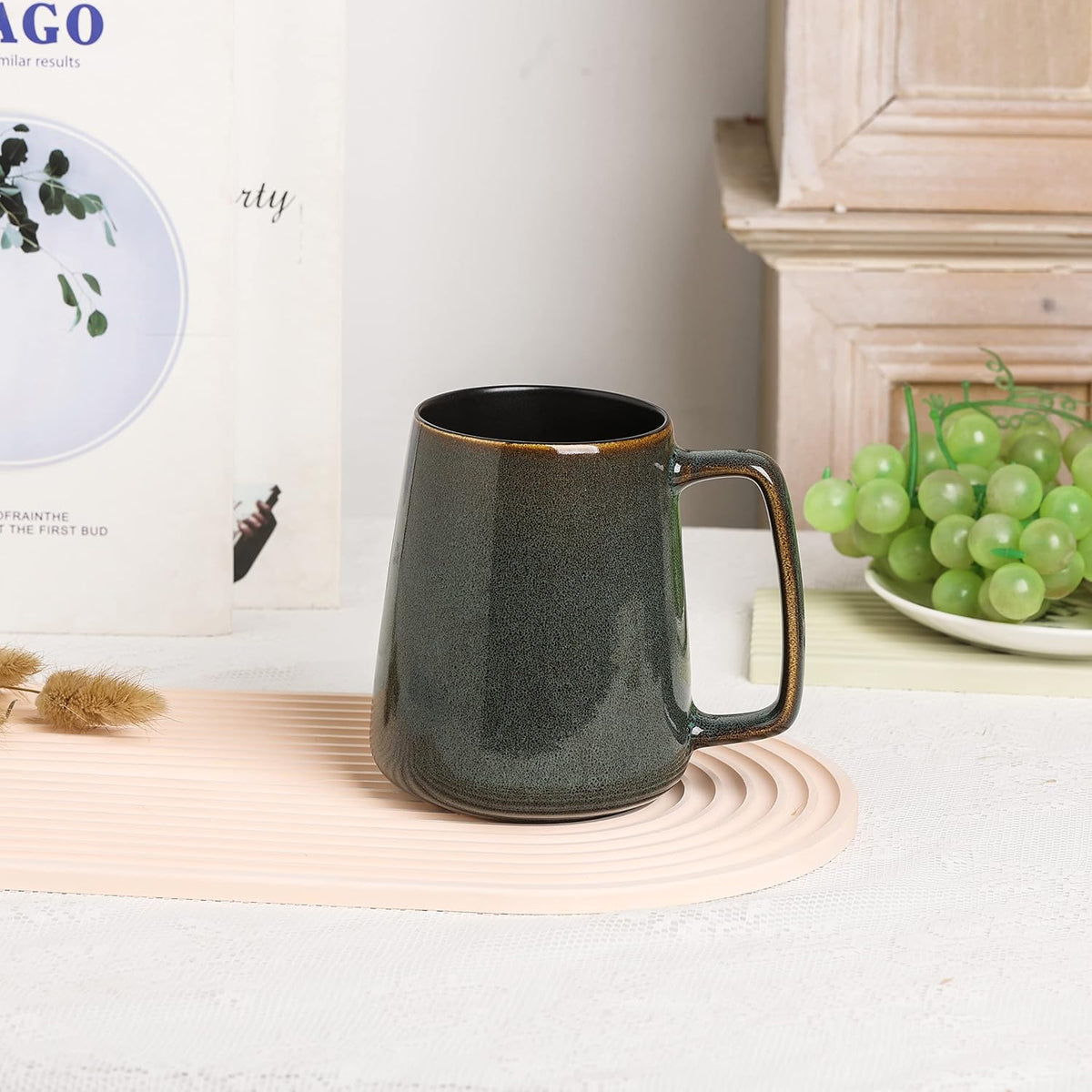 Large Ceramics Coffee Mugs,24 oz,Large Handle Design,Extra Large Tea and Coffee Cup for Office and Home，Microwave and Dishwasher Safe(Color:24 oz green)