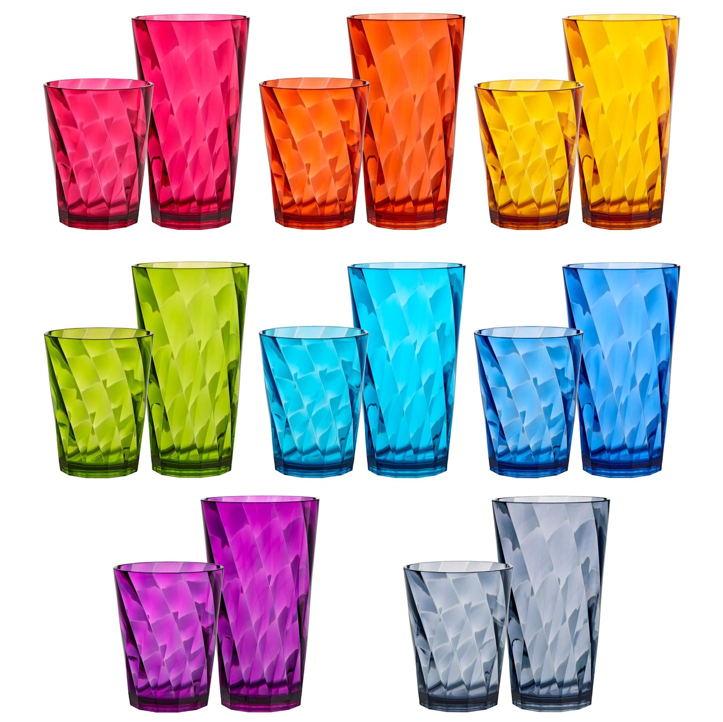 US Acrylic Optix Plastic Reusable Drinking Glasses (Set of 8) 20oz Water Cups in Jewel Tone Colors | BPA-Free Tumblers, Made in USA | Top-Rack Dishwasher Safe