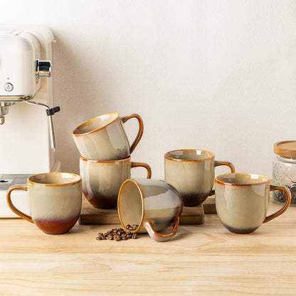 theterra Ceramic Coffee Mugs Set of 6, 14.2 oz Coffee Cups with Handle | Handmade, Suitable for Latte, Tea, Milk, Beer & Hot Cocoa, Cocoa Mocha