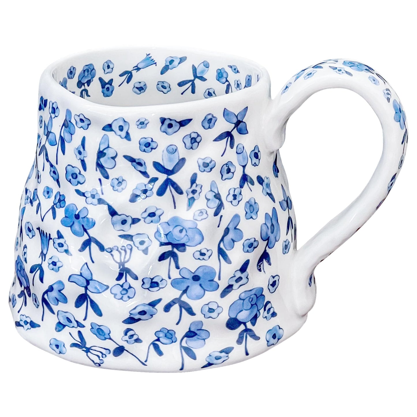 Large Ceramic Coffee Mug Cute Flower with Handmade Big Handle, 20oz Girly Pink Floral Tea Cup for Women Mothers Day, Novelty Irregular Oversized Christmas Mugs for Latte Tea Milk Cocoa