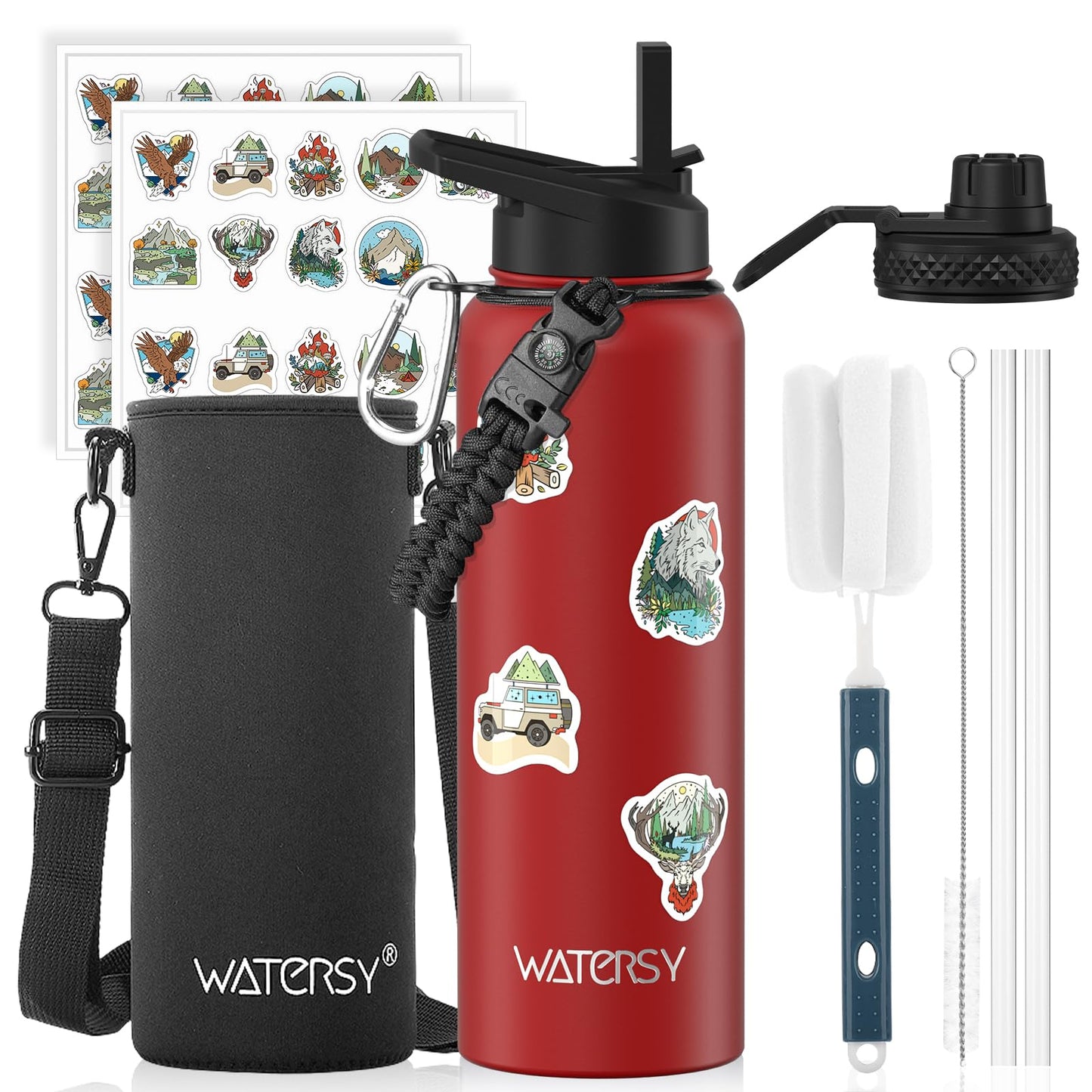 64oz Insulated Water Bottle (Cold for 48 Hrs),BPA Free&Leak Proof,Half Gallon Stainless Steel Water Flask,Water Jug with Straw Spout Lids for Gym,Hiking,Camping,Black Blue