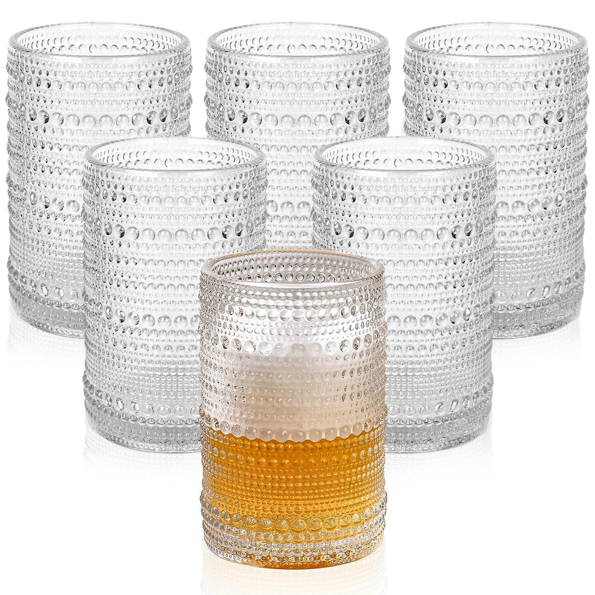 ZMOWIPDL Drinking Glasses Set of 6,15 oz Grey Hobnail Glass Cups | Vintage Glassware，Embossed Water Tumbler,for Beer,Cocktail,Whiskey,Juice and Various Mixed Drinks- 1 Cleaning Brush