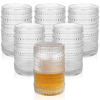 ZMOWIPDL Drinking Glasses Set of 6,15 oz Grey Hobnail Glass Cups | Vintage Glassware，Embossed Water Tumbler,for Beer,Cocktail,Whiskey,Juice and Various Mixed Drinks- 1 Cleaning Brush