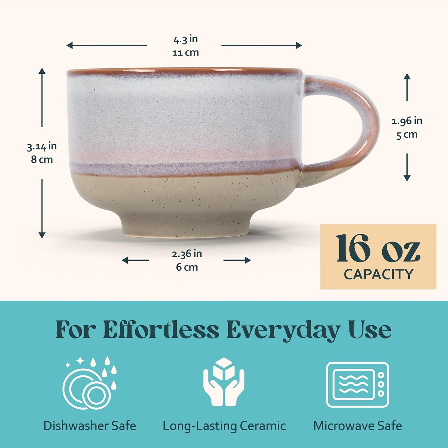 NOVA CERAMICS Ceramic Coffee Mug - Ceramic Cup with Handle - 16 oz Coffee Mugs, Cute Mug - Large Mug - Microwave & Dishwasher Safe - Gifts For Women Men Him Her - 16oz - Horizon
