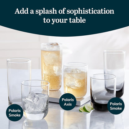 Polaris Axis Tumbler & Rocks Drinking Glasses Set of 16, Glass Cups | 17.75 oz and 15 oz Capacities for Water, Juice, Cocktails, and More with Dishwasher-Safe Convenience for Easy Cleanup