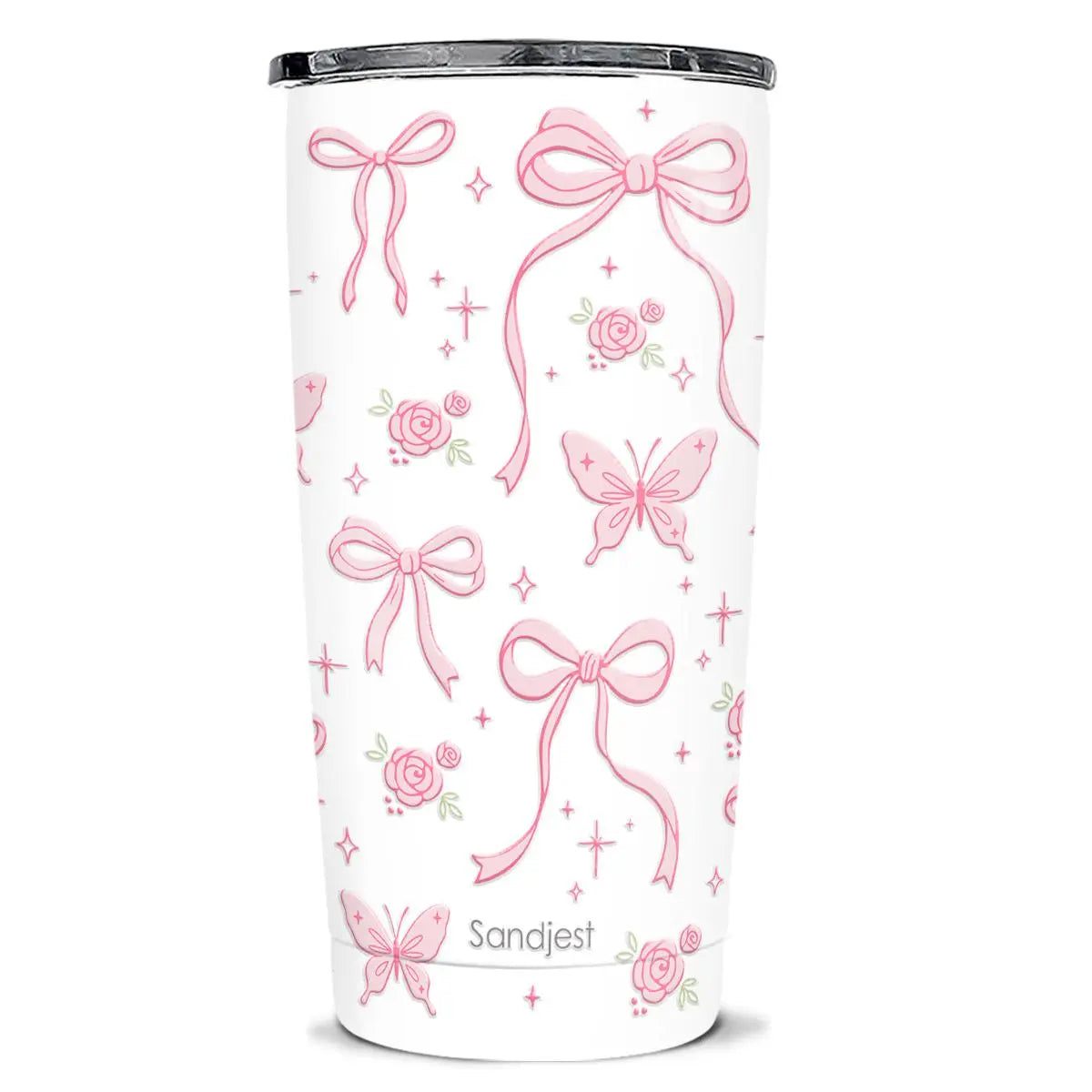 SANDJEST 20oz Stylish Botanical Daisies Insulated Stainless Steel Coffee Flask - Portable, Leakproof, Double-Wall Keeps Coffee Cozy Longer, Cup Holder Friendly, Reusable, Gym-to-Office Use, Iced or Hot Ready, Gift for Her