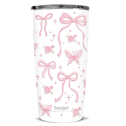 SANDJEST 20oz Stylish Botanical Daisies Insulated Stainless Steel Coffee Flask - Portable, Leakproof, Double-Wall Keeps Coffee Cozy Longer, Cup Holder Friendly, Reusable, Gym-to-Office Use, Iced or Hot Ready, Gift for Her
