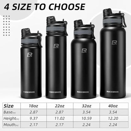 ROCKBROS Insulated Stainless Steel Tumbler with Straw Lid, Portable Leak-Proof Drink Flask with Handle, Insulation for Hiking, Cycling