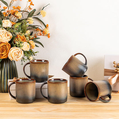 theterra Ceramic Coffee Mugs Set of 6, 14.2 oz Coffee Cups with Handle | Handmade, Suitable for Latte, Tea, Milk, Beer & Hot Cocoa, Cocoa Mocha