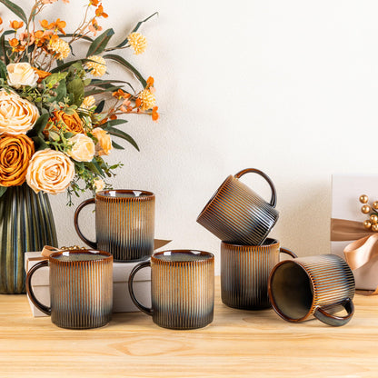 theterra Ceramic Coffee Mugs Set of 6, 14.2 oz Coffee Cups with Handle | Handmade, Suitable for Latte, Tea, Milk, Beer & Hot Cocoa, Cocoa Mocha