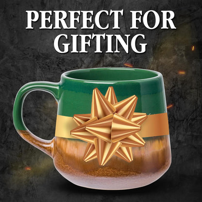 Silver Buffalo Lord of the Rings Elven, Reactive Glaze Pottery Mug, 14oz | High Gloss Finish, Tapered Shape, Elvish, Coffee Cup, Green, 0.4 Liters
