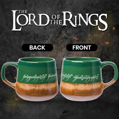 Silver Buffalo Lord of the Rings Elven, Reactive Glaze Pottery Mug, 14oz | High Gloss Finish, Tapered Shape, Elvish, Coffee Cup, Green, 0.4 Liters