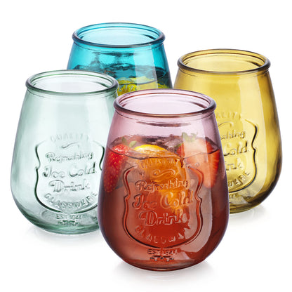 Glaver's Drinking Glasses – Set of 4 Authentic Mason Vintage Glassware – Clear Glass Tumblers for Cocktails, Water, Juice – Embossed Vintage Drinking Glasses