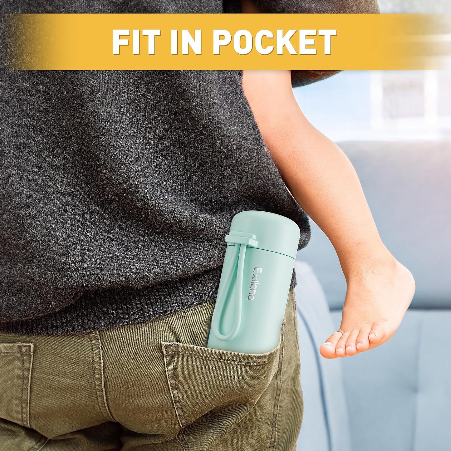 Exllena Mini Water Bottle 5oz, This is A EXTRA MINI Flask! Small Insulated Water Bottle for Hot&Cold Drinks, Water Bottle Purse with Carry Handle - 100% Leakproof Perfect for Travel...(Mint)