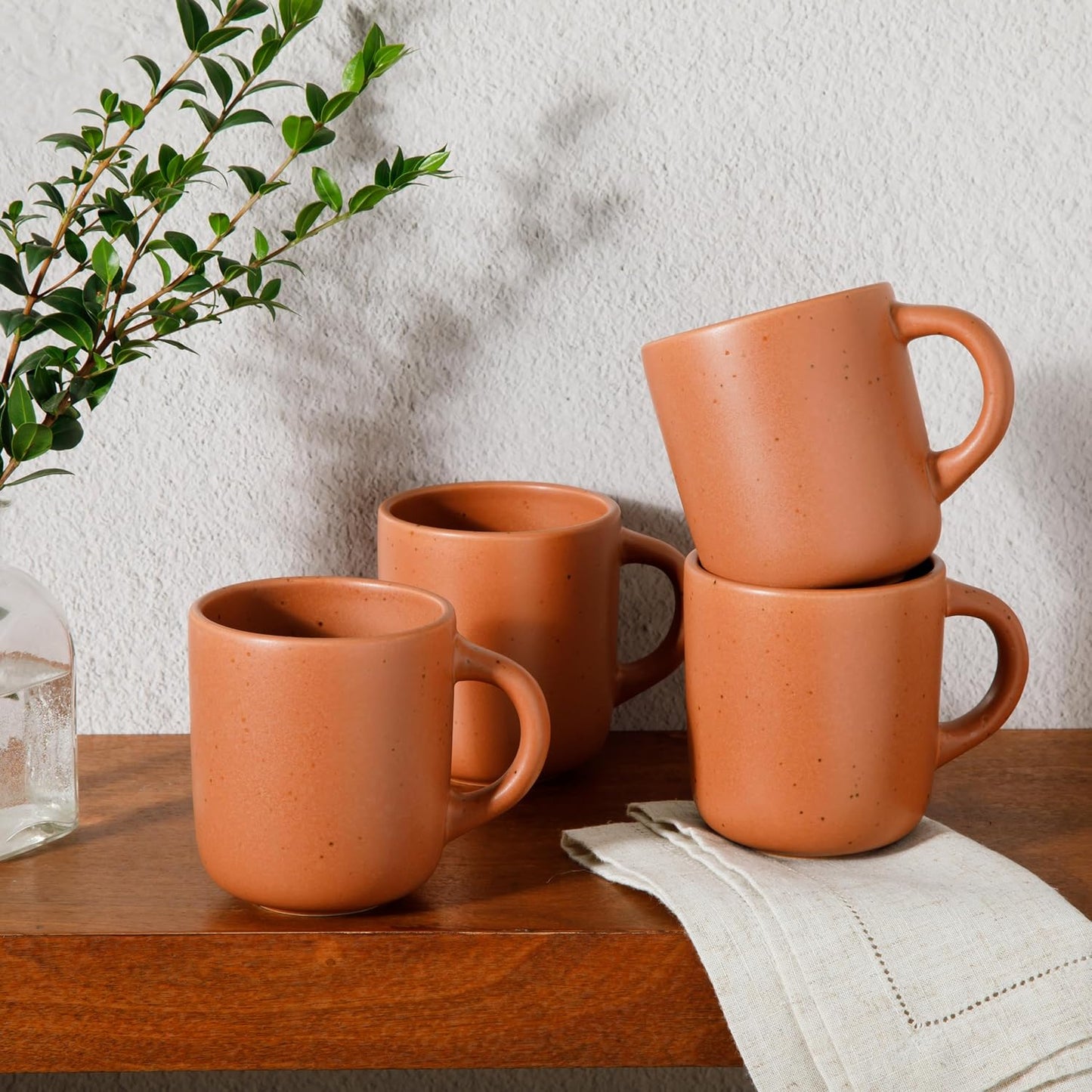 Two Time Oprah's Favorite Things Winner - Corsica Clay 4-Piece Mug Set – Burnt Apricot Terracotta Stoneware Coffee & Tea Cups, Durable Ceramic Drinkware