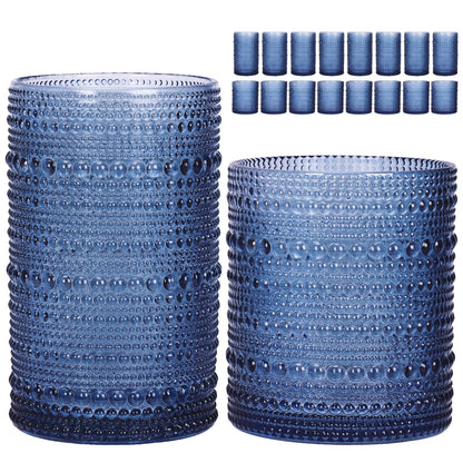 Moretoes Hobnail Drinking Glasses Set of 12, Vintage Water Glass Cups | 12 Oz Highball Glasses & 10 Oz Cocktail Glasses, Clear Embossed Boho Kitchen Bar Tumbler for Whiskey, Beer, Juice, Milk