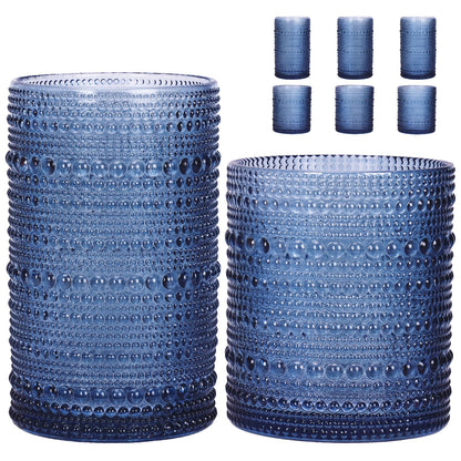Moretoes Hobnail Drinking Glasses Set of 12, Vintage Water Glass Cups | 12 Oz Highball Glasses & 10 Oz Cocktail Glasses, Clear Embossed Boho Kitchen Bar Tumbler for Whiskey, Beer, Juice, Milk