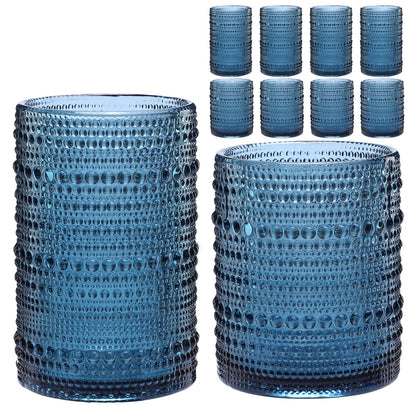 ZMOWIPDL Drinking Glasses Set of 6,15 oz Grey Hobnail Glass Cups | Vintage Glassware，Embossed Water Tumbler,for Beer,Cocktail,Whiskey,Juice and Various Mixed Drinks- 1 Cleaning Brush