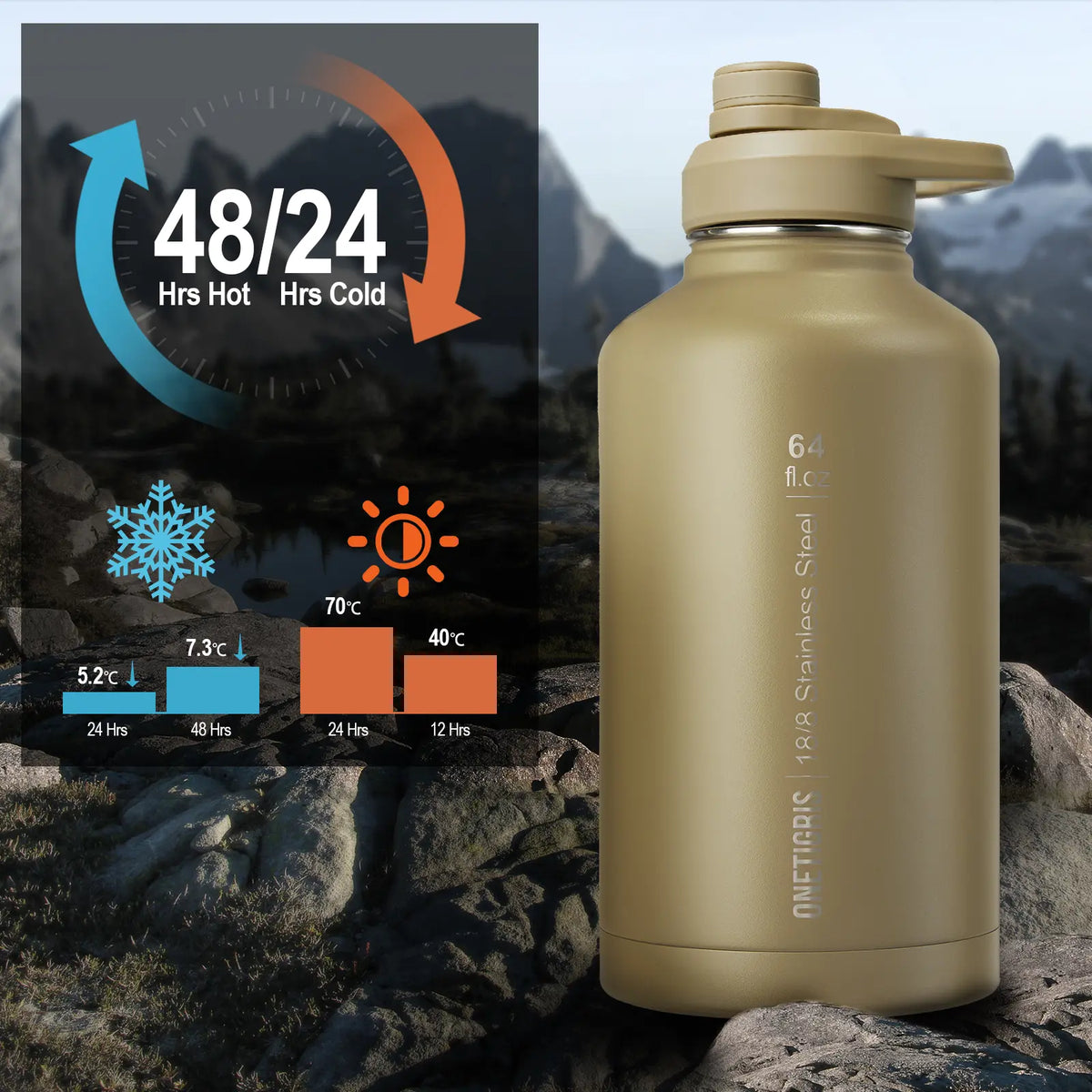 OneTigris - 64oz Portable Cold & Hot Stainless Steel Water Bottle with Straw - Reusable Drinkware, Washable Tumbler,  Vacuum Insulated Flask Insulated Thermos