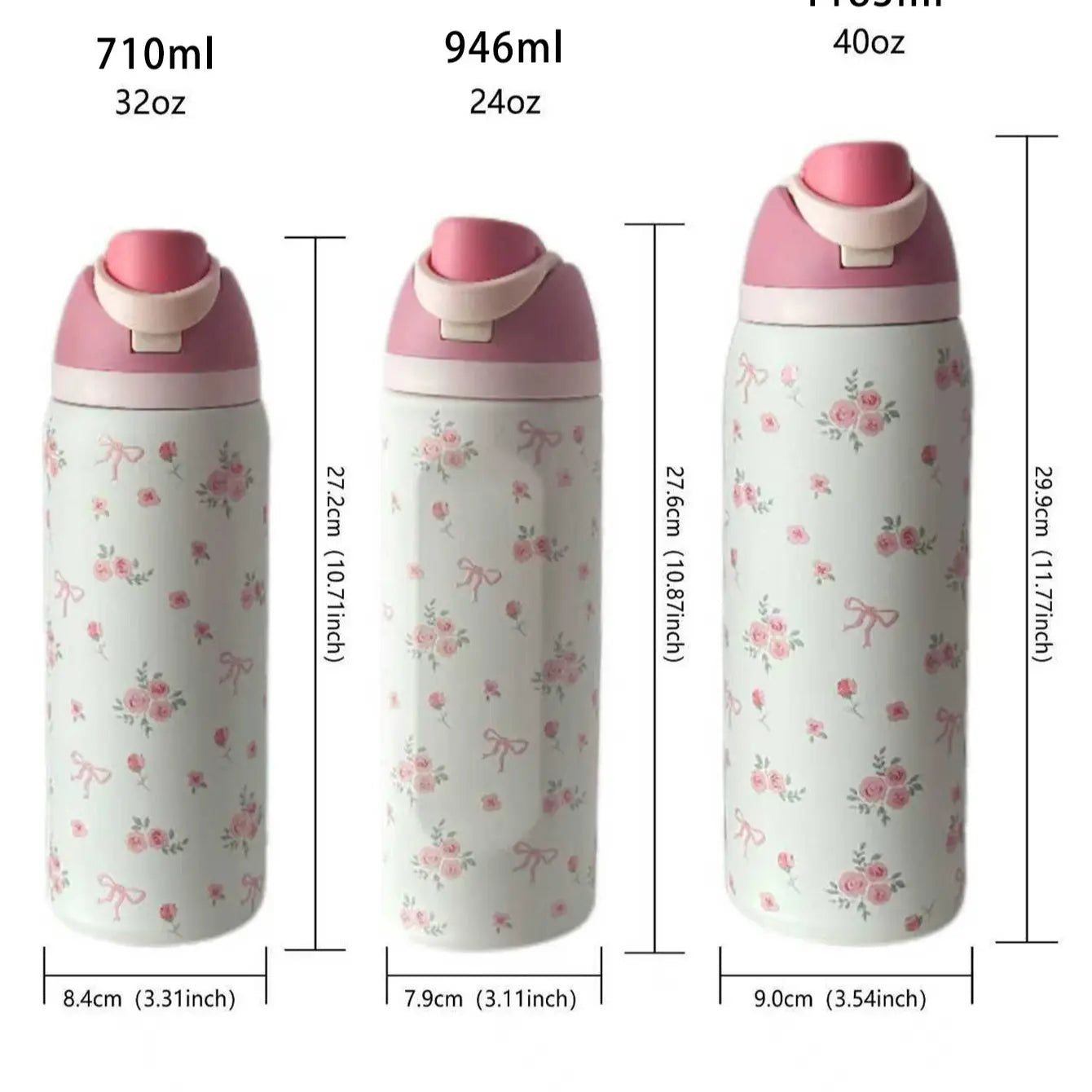 Floral Pattern Vacuum Flask, 1 Count Portable Large-Capacity Water Bottle with Straw, Leakproof Insulated Tumbler, Drinking Cup for Home, Office, School & Outdoor Camping, Drinkware #GLOBAL PICKS