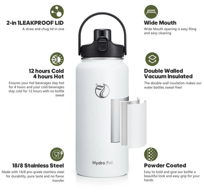 HydroPal 64oz Insulated Stainless Steel Water Bottle, Half Gallon, 2-in-1 Lid (Chug & Straw), Double-Walled Vacuum, Leak-Proof, Wide Mouth, Drinkware #Summervibes