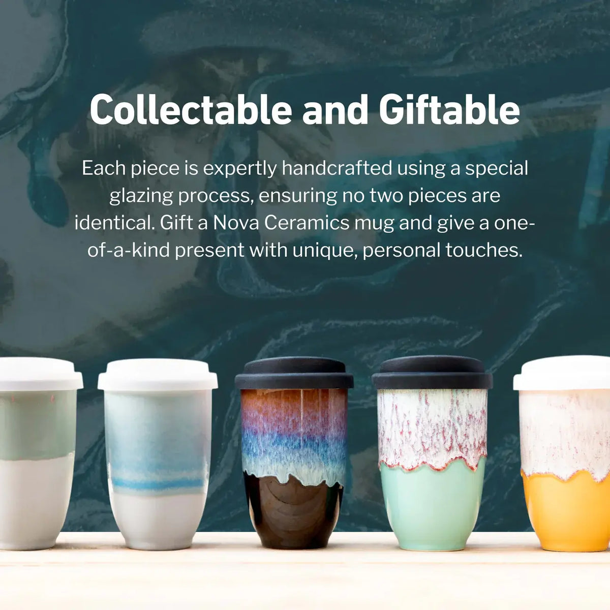 Nova Ceramics Travel Mugs - 12oz & 16oz - 26 Nature-Inspired Handmade Designs - Microwave & Dishwasher Safe, Perfect for On-the-Go Coffee Lovers