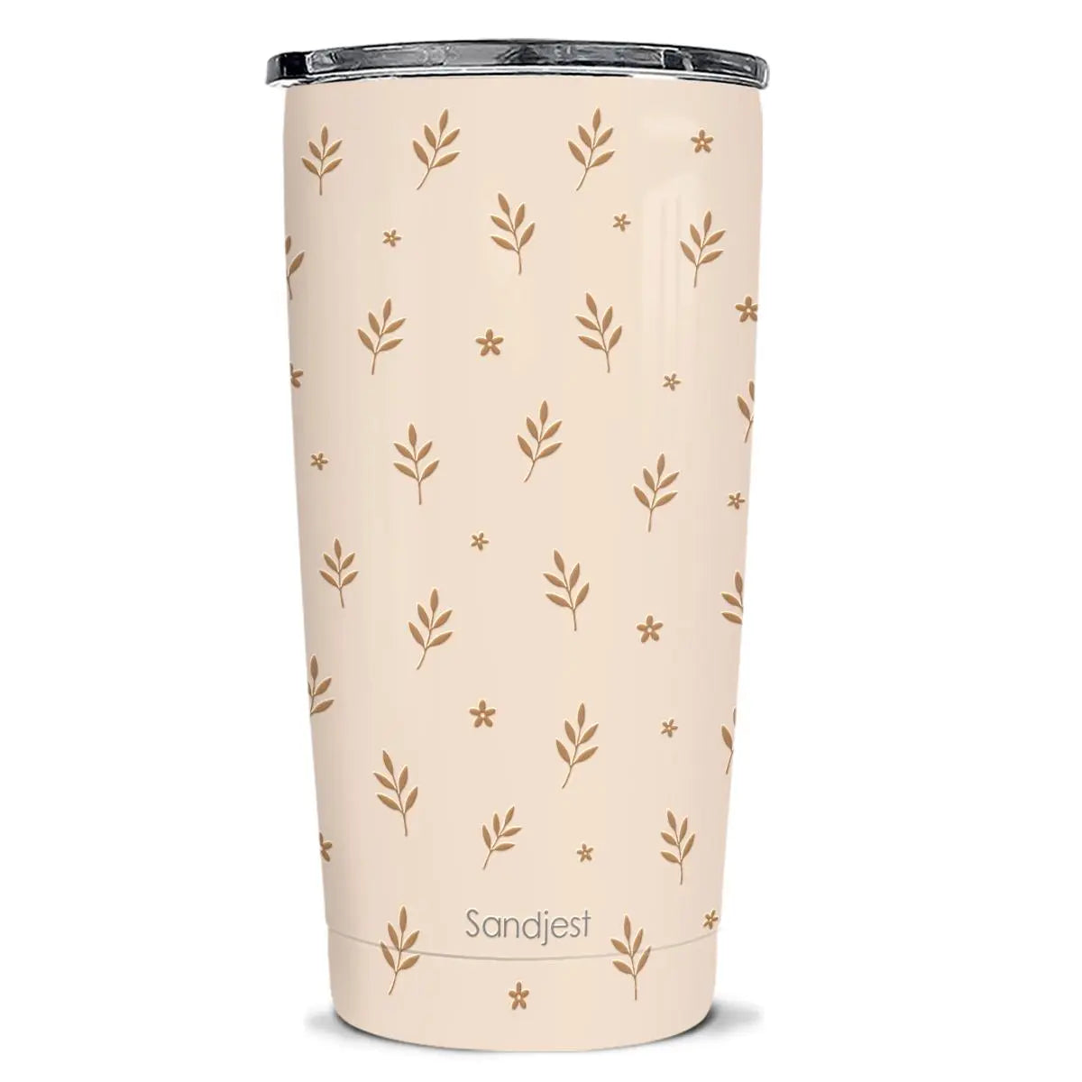 SANDJEST 20oz Stylish Botanical Daisies Insulated Stainless Steel Coffee Flask - Portable, Leakproof, Double-Wall Keeps Coffee Cozy Longer, Cup Holder Friendly, Reusable, Gym-to-Office Use, Iced or Hot Ready, Gift for Her