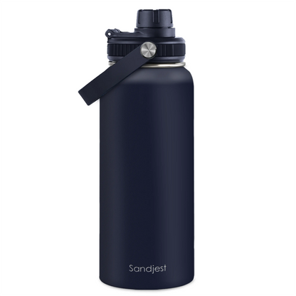 SANDJEST Summer Travel 32oz Sports Water Bottle with Spout Lid & Handle, Leak Proof Insulated Stainless Steel, Great for Outdoor, Gift for Men Him Dad